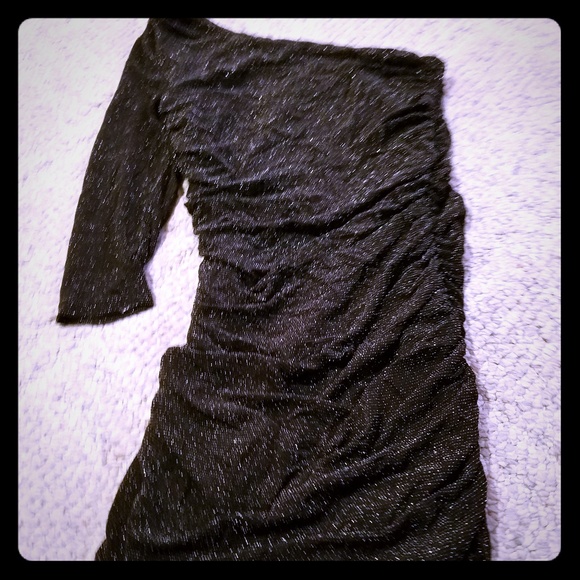 Forever 21 | Dresses | Tight Sparkly Black Asymmetrical Mini Dress ...